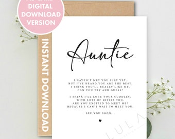 DIGITAL DOWNLOAD Auntie to be Poem card from Bump, Pregnancy Announcement Printable Print at home Pregnancy Announcement Card card Printable