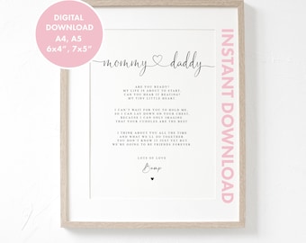 Mommy and Daddy to be Poem from Bump DIGITAL DOWNLOAD ONLY, New Parents to be Gift, Pregnancy Announcement, Mommy and Daddy to be Poem