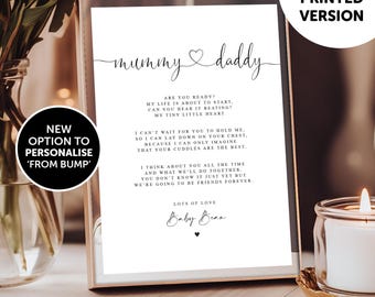 PERSONALISED Mummy and Daddy to be Poem from Bump or Twins A4 PRINT New Parents to be Christmas Gift Pregnancy Reveal Mummy & Daddy to be