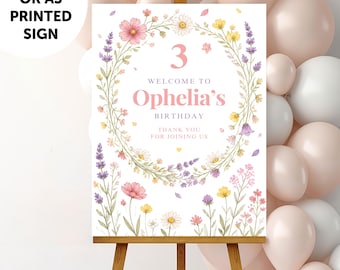PERSONALISED A1 A2 A3 Girls Teen Women Wildflower Boho Birthday Printed Sign Pastel Floral Purple Pink Flowers Birthday Printed Welcome Sign