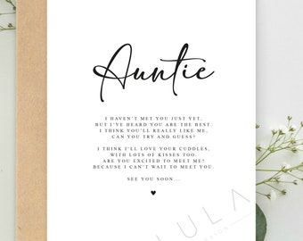 Biglietto Annuncio Gravidanza 'Auntie To Be' Con Poesia, Formato A5, Con Busta Kraft, Per Zia E Amici