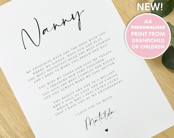 PERSONALISED Nanny Nannie Poem A4 A5 PRINT, Nanny Gift, Grandparent Poem, Nanny Nannie Christmas Gift to Nanny from Grandchild Grandchildren