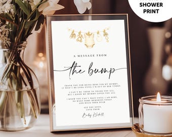 Personalised A Message from the Bump Sign, Neutral Beige Clothes Line Baby Shower UNFRAMED A4 PRINT for baby Shower, A Message Sign Bump