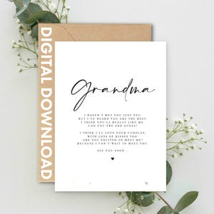 DIGITAL DOWNLOAD Grandma to be Poem card from Bump, Pregnancy Announcement A5 Card Printable Print at home Pregnancy Announcement Card