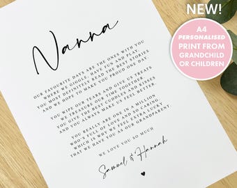 Personalised NANNA Poem A4 A5 UNFRAMED PRINT, Nanna Grandparent Poem, Gift to Nanna Christmas Gift Nanna Gift Grandchild Grandchildren