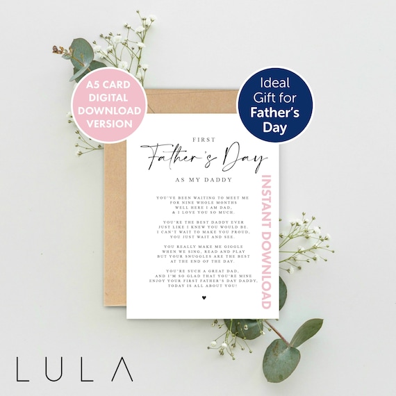 DIGITAL DOWNLOAD Happy First Fathers Day from Baby greeting card PRINTABLE, First Fathers Day Digital download Card, New Dad Fathers Day
