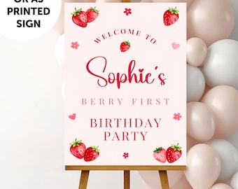 PERSONALISED A1 A2 A3 Berry First 1st Strawberry Berries Girls Birthday Printed Sign pink Red Girls Birthday Printed Welcome Sign Digital