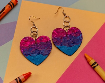 Bisexual LGBTQA+ Pride Heart Earrings Handmade