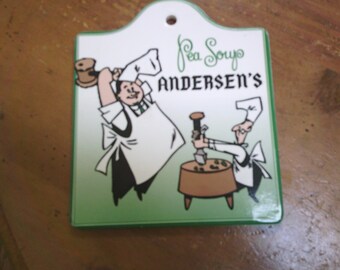 PEA SOUP ANDERSEN'S Souvenir logo ceramic cork backed trivet