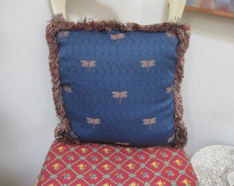 French Country custom  Dragonfly fringed down filled pillow
