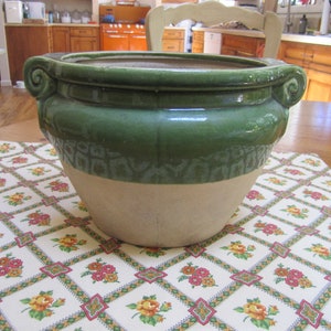 French Country rustic green glaze jardiniere