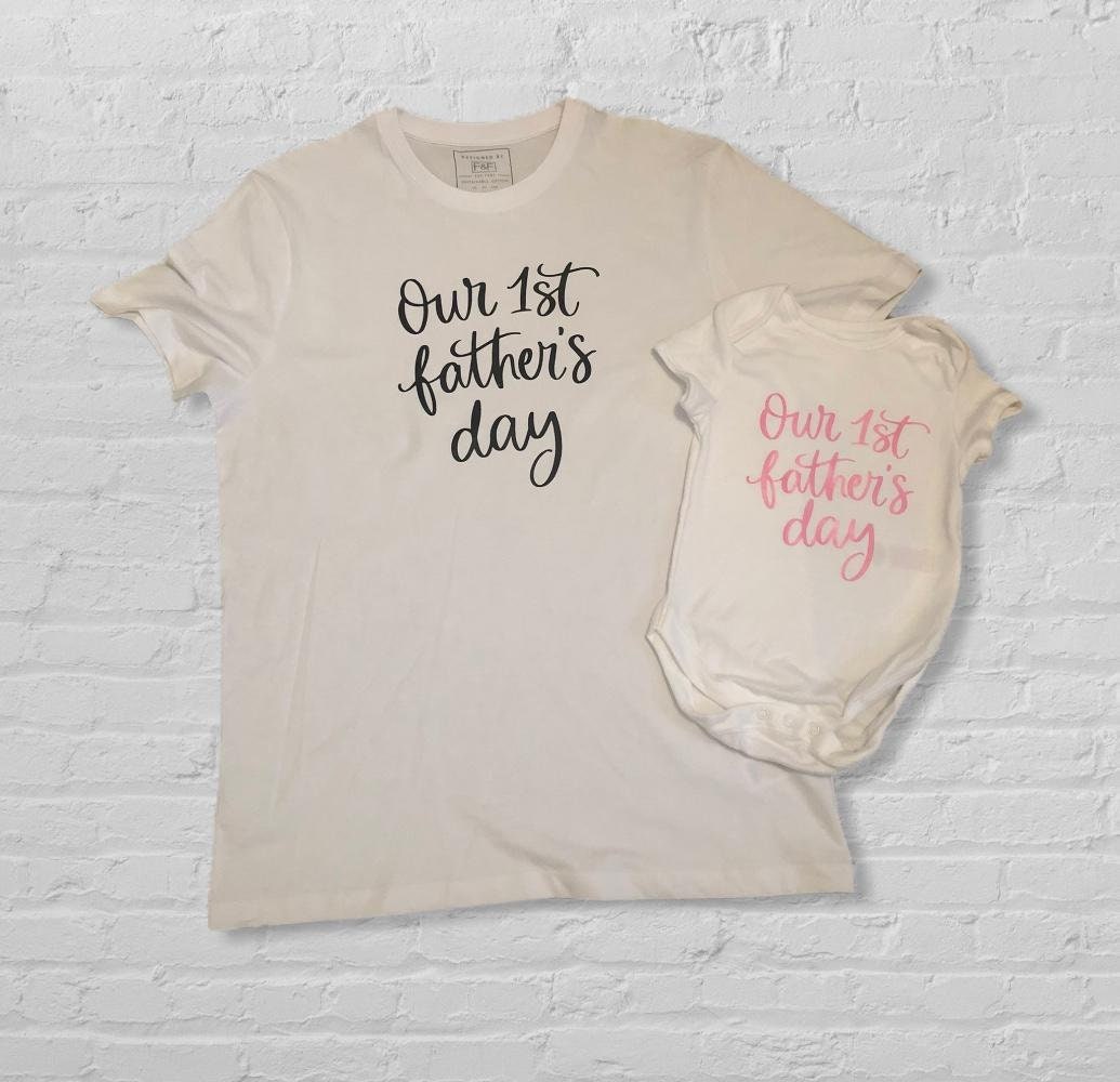 Image of Our First Fathers Day Matching Set Dad T-Shirt Baby Vest