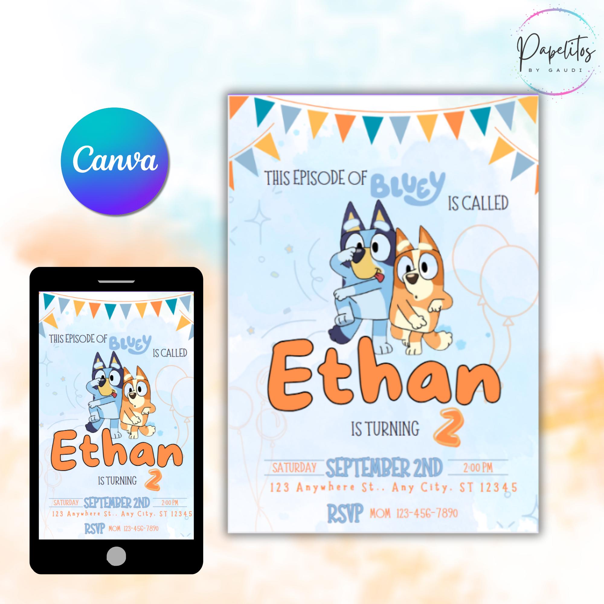 Editable Bluey Birthday Invitation | Custom Canva Template | Digital Download | Printable Bluey Kids Party Invite