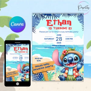 Editable Stitch Birthday Invitation | Custom Canva Template | Digital Download | Printable Lilo & Stitch Party Invite