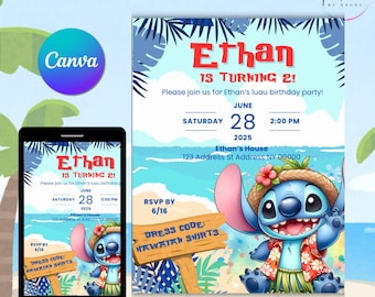 Editable Stitch Birthday Invitation | Custom Canva Template | Digital Download | Printable Lilo & Stitch Party Invite