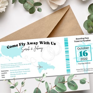 Destination Wedding Boarding Pass Invitation – Editable Canva Template | Digital Ticket-Style Invite