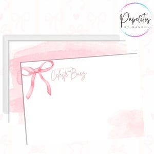 Kokette Grußkarten mit rosa Schleife | Personalisiertes A2 Briefpapier für Quinceaño | Gedruckte Dankeskarten mit Umschlag
