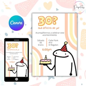 Verjaardagsuitnodiging Flok – bewerkbare canvassjabloon | Digitale uitnodiging voor cumpleaños (5 x 7 op canvas)