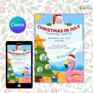 Christmas in July Invitation | Summer Holiday Party Invite | Editable Template | Instant Download