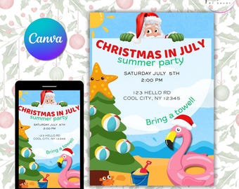 Christmas in July Invitation | Summer Holiday Party Invite | Editable Template | Instant Download