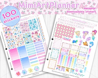 Baby Mermaid Sisters Digital Planner Stickers | Digital stickers | Goodnotes | cute Printable stickers download｜可愛い　デジタルステッカー　デジタル手帳 人魚　シール