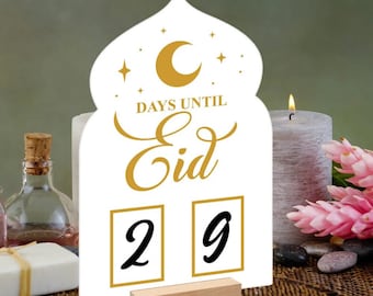 Reusable Acrylic eid count down calendar Board Wooden Base Table Ornament with Pen , Eid Mubarak, Eid decor