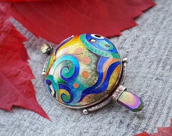 Georgian cloisonne enamel brooch, Handmade , sterling silver jewelry, one of a kind design, gift for her, Cosmos , Unique