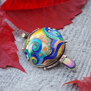 Georgian cloisonne enamel brooch, Handmade , sterling silver jewelry, one of a kind design, gift for her, Cosmos , Unique