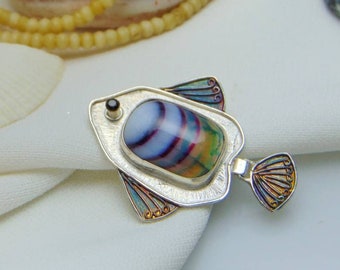 Handmade Sterling Silver Fish Pendant,Silver Fish Necklace,Sea Pendant,Ocean Pendant,Nautical Pendant,Agate Fish Jewelry