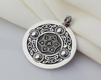 Chakra healing energy necklace,Seven 7 chakras pendant,Ethnic Fine silver pendant,Lotus necklace,Yoga chakra, Meditation jewelry,Silver 999