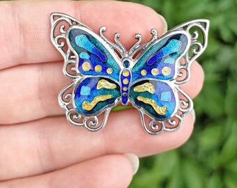 Cloisonne enamel brooch,Butterfly brooch pin,Enamel pin,Butterfly jewelry, Fine silver butterfly,Insect pin,Gift idea