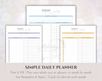 Undated Daily Planner | Print & Fill | Digital Download | Undated Calendar | Daily Calendar | Daily Organizer Template