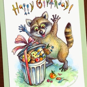 Verjaardagswenskaart wasbeer 5 x 7" - Trash Panda's Dream Gift Humoristische blanco kaart met envelop
