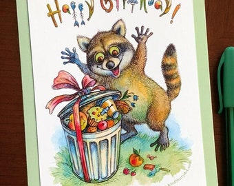 Raccoon 5x7" Birthday Greeting Card - Trash Panda's Dream Gift Humorous Blank Card w/ Envelope