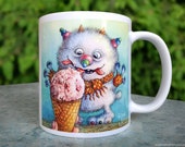 Ice Cream Monster 11oz Whimsical Mug - Sweet Frosty Dessert Cute Playful Watercolor Illustration Art White Ceramic Gift