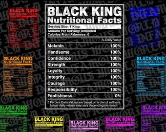 Black King Nutritional Facts svg png Graphic DTG DTF Sublimation African-American afro BLM Black Lives Matter Black Pride