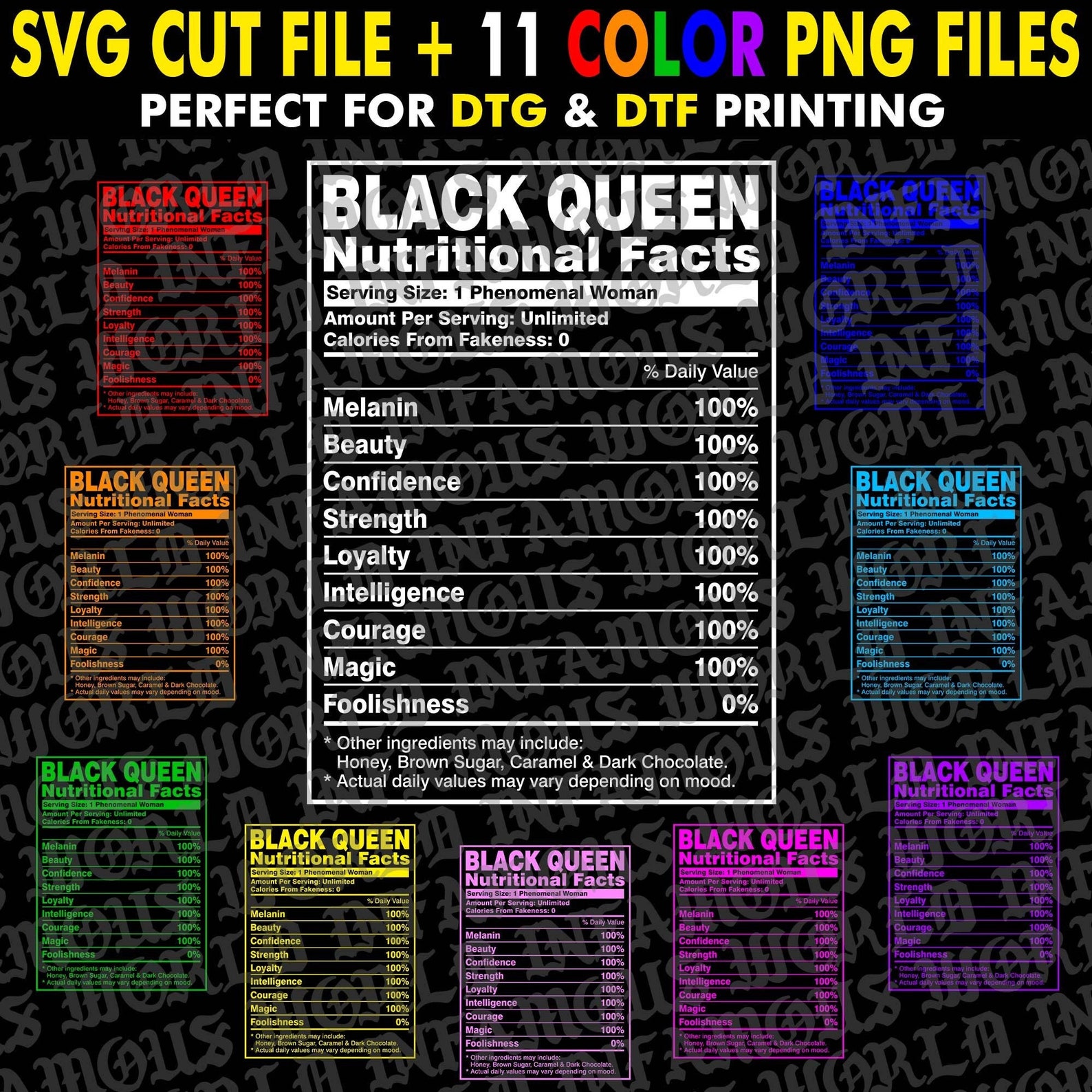 Black Queen Nutritional Facts Svg Png Graphic DTG DTF Sublimation