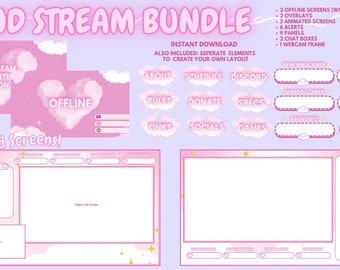 Animated Pastel Cute Kawaii Aesthetic Pink Cloud Twitch Stream Overlay Package