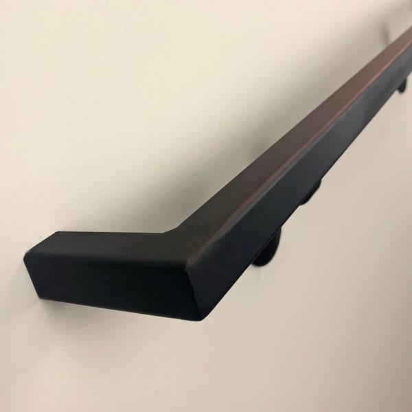 Modern 1"x 1" Powder Coated Metal Handrail, ADA Compliant Return End Wall Mount Handrail