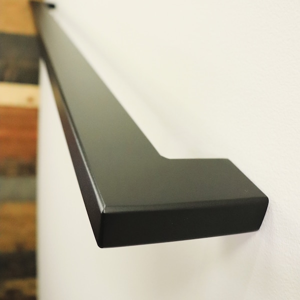 Modern 2"x 1" Powder Coated Metal Handrail, ADA Compliant Return End Wall Mount Handrail