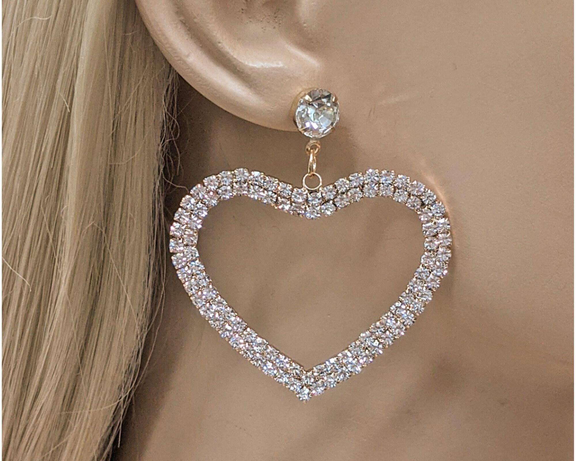 LucyLou Rhinestone Heart Shaped Earrings Dangle Earrings | Etsy