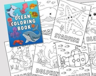 30 páginas para colorear imprimibles para niños, bebés y niños en edad preescolar, libro para colorear con temática de animales del océano, libro para colorear imprimible