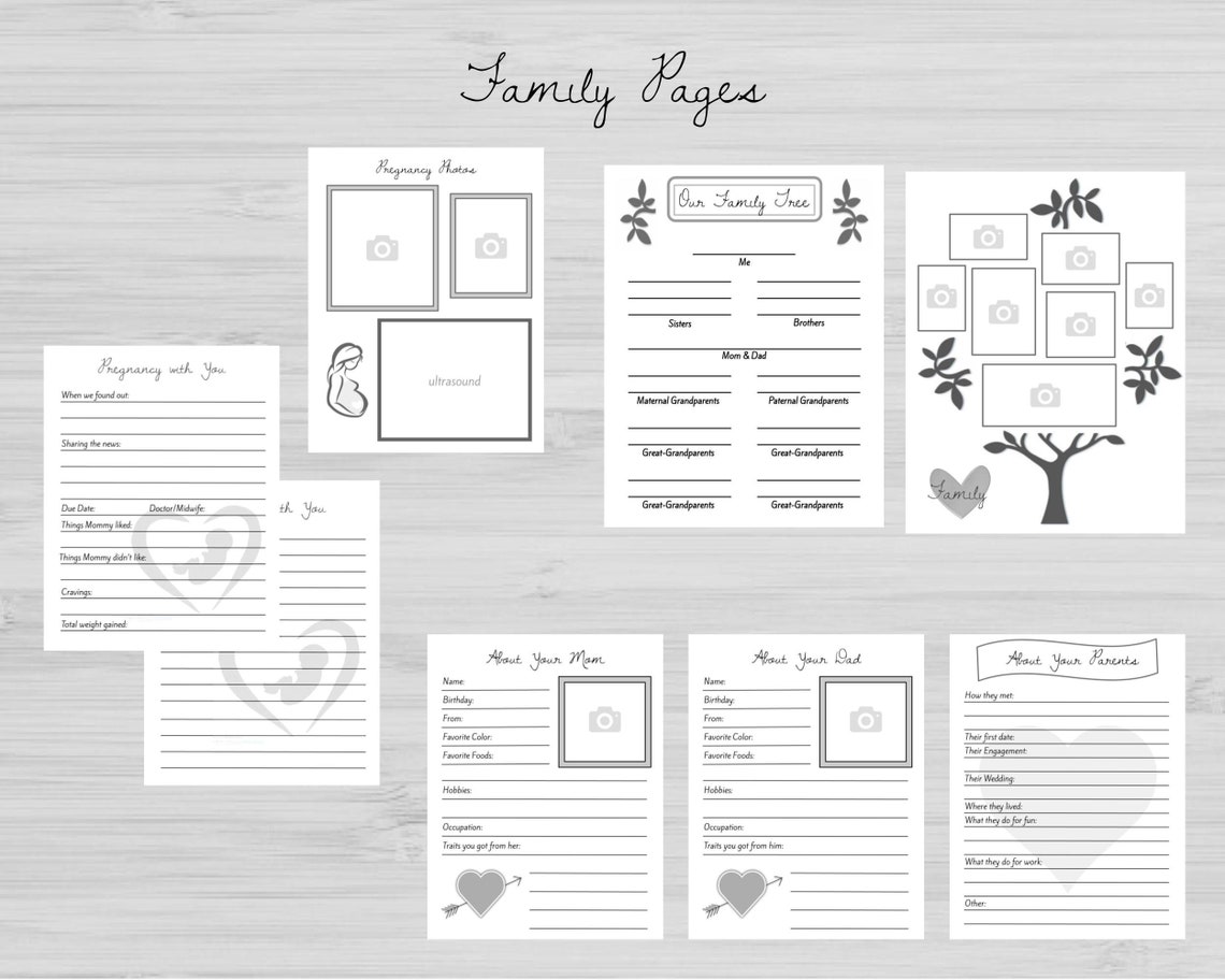 Printable Baby Memory Book Pages Black & White Instant Download 87 ...