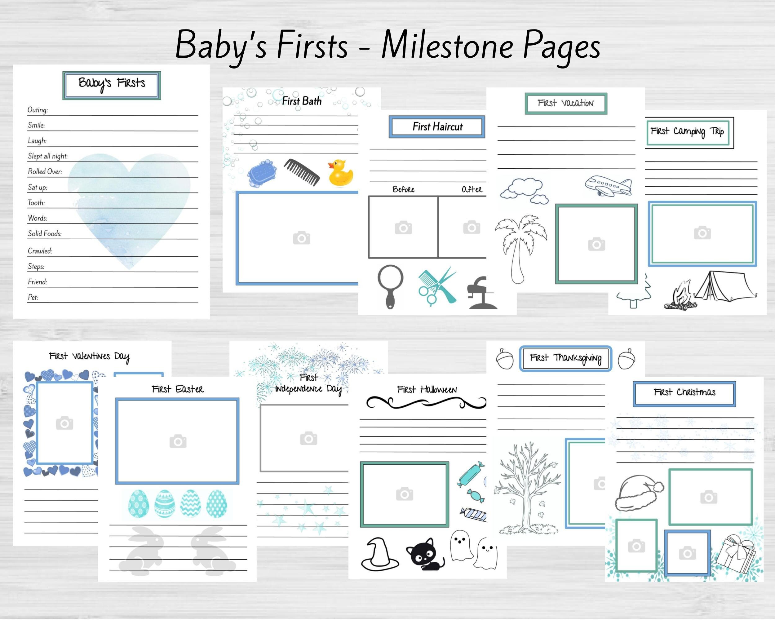 Printable Baby Memory Book Pages Blue Instant Download 87 Pages Etsy