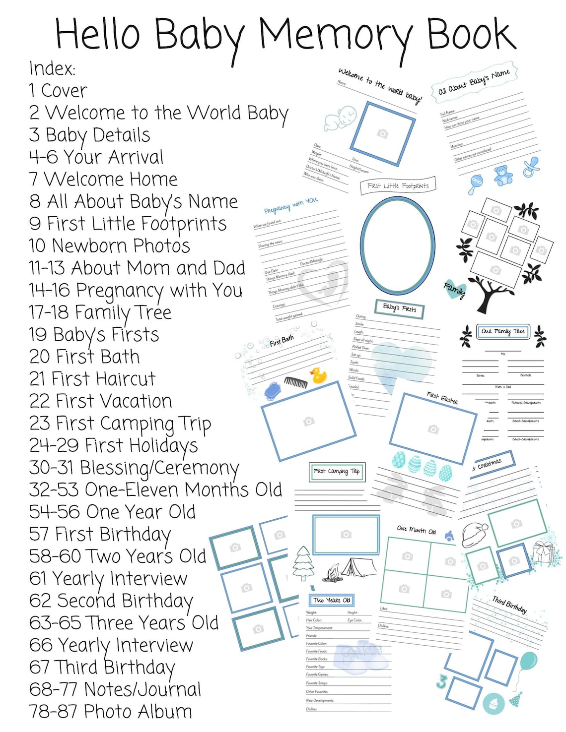 Printable Baby Memory Book Pages Blue Instant Download 87 Pages Etsy Printable Baby Memory Book Pages Blue Instant Download 87 Pages Etsy