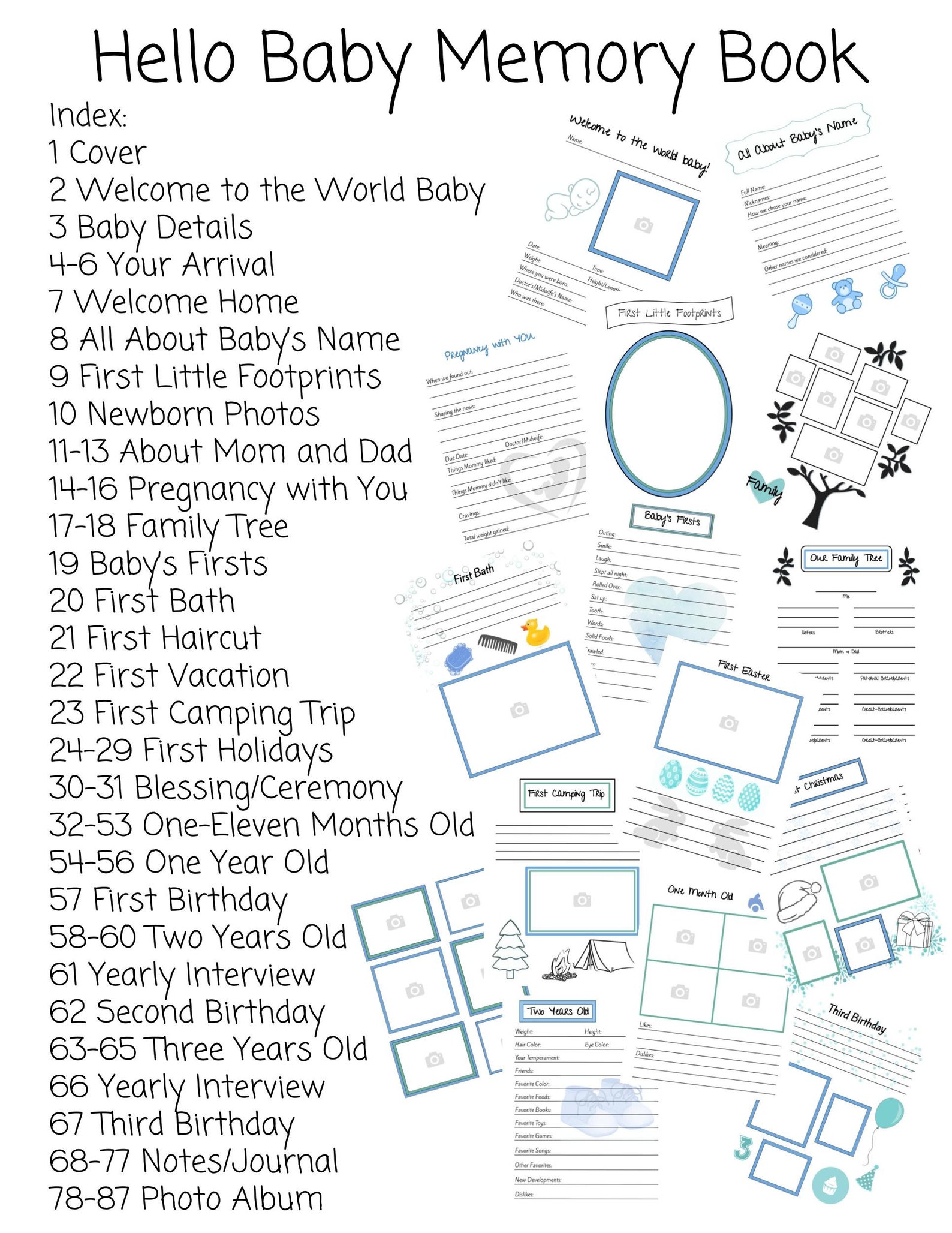 printable-baby-memory-book-pages-blue-instant-download-87-pages-etsy