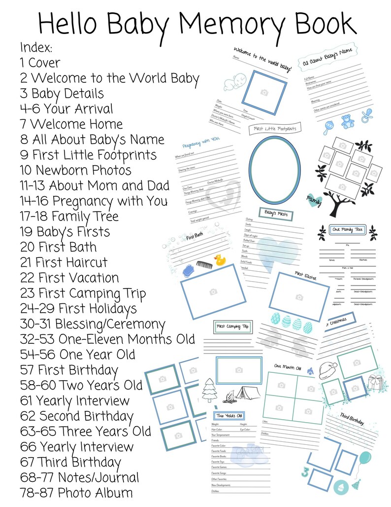 printable-baby-memory-book-pages-blue-instant-download-87-etsy