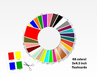 Tarjetas didácticas de colores simples de 48 colores: tarjetas didácticas de colores: imprimibles para niños pequeños, preescolares, educación en el hogar y aprendizaje temprano