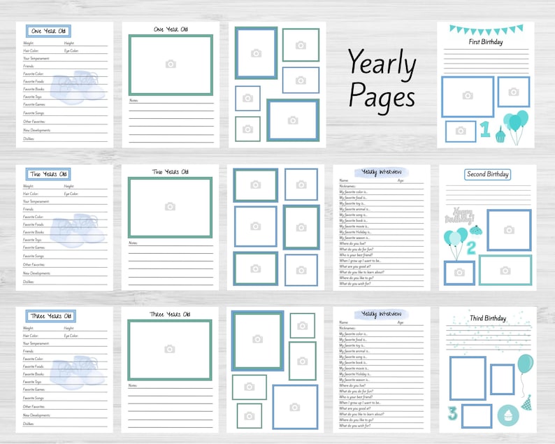 Printable Baby Memory Book Pages Blue Instant Download 87 Pages - Etsy