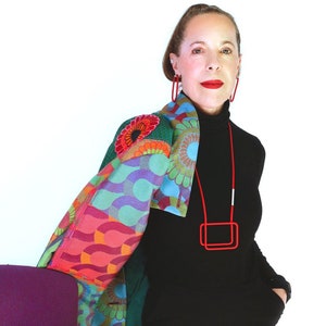 Red Geometric Statement Necklace: Linea 5 Modern Minimalist Art